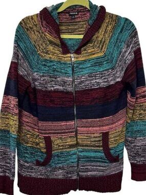 TORRID 2 2X Hoodie Sweater Full Zip Soft Rainbow Striped Space Dye Multicolor